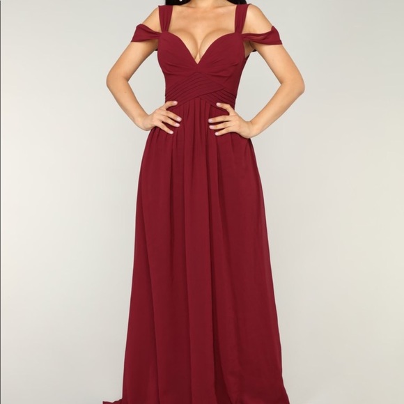 Fashion Nova Dresses & Skirts - Fashion Nova Burgundy Off the Shoulder Tank Prom Dress